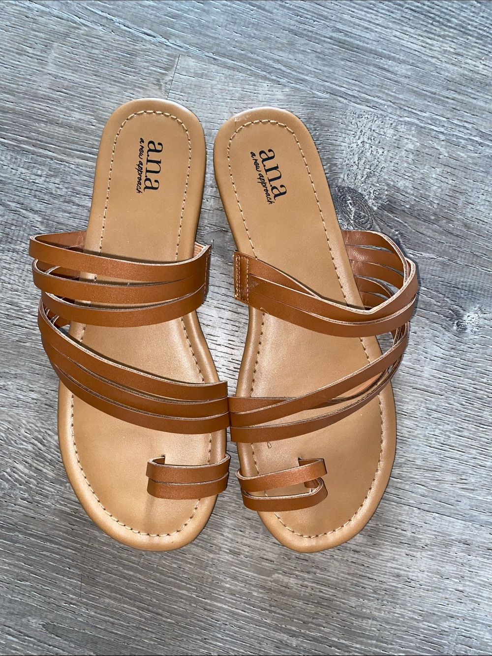 a.n.a Tan Multi-Strap Slide Sandals Size 7.5
